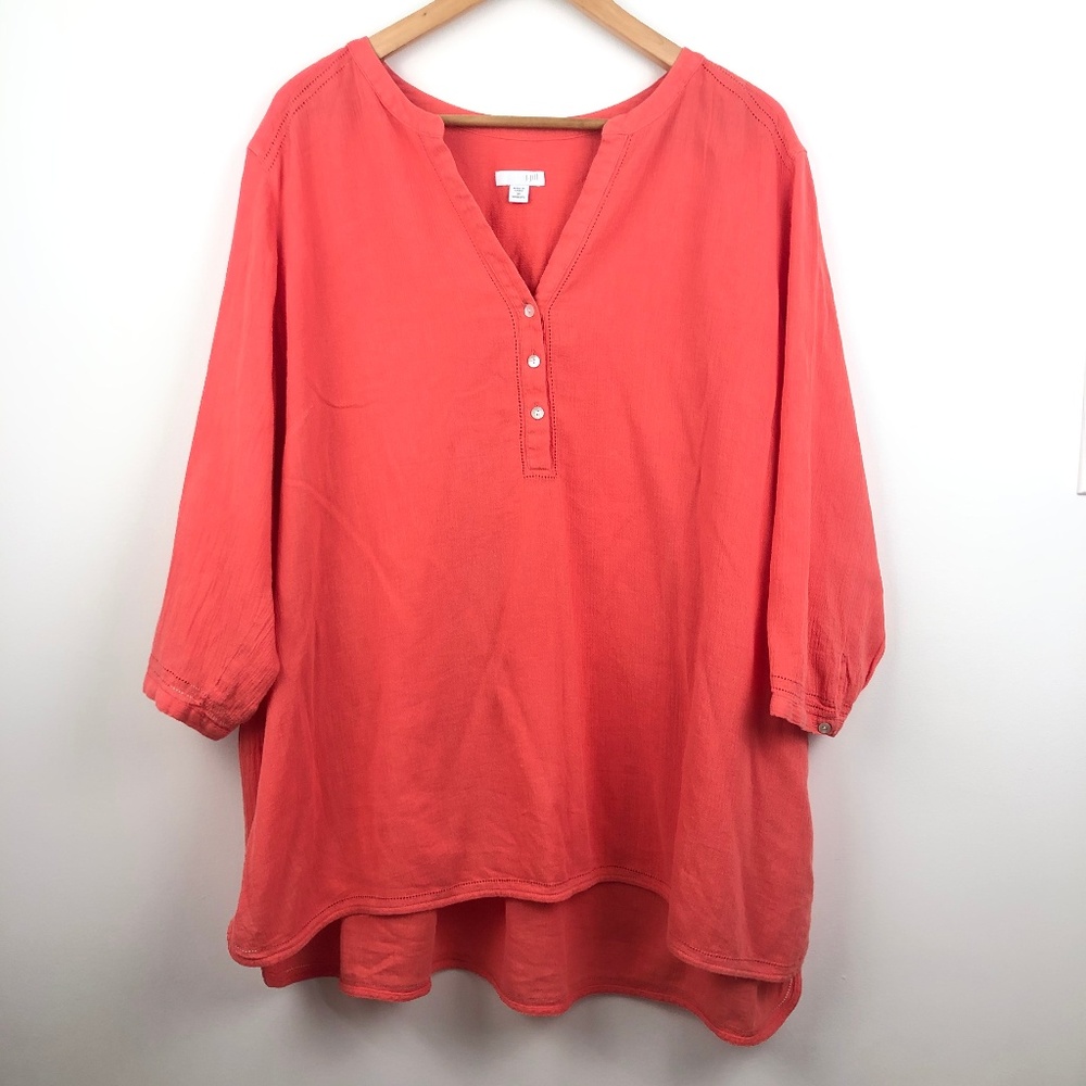 J. JILL Eyelet Trim Coral Gauze Tunic Size 3X